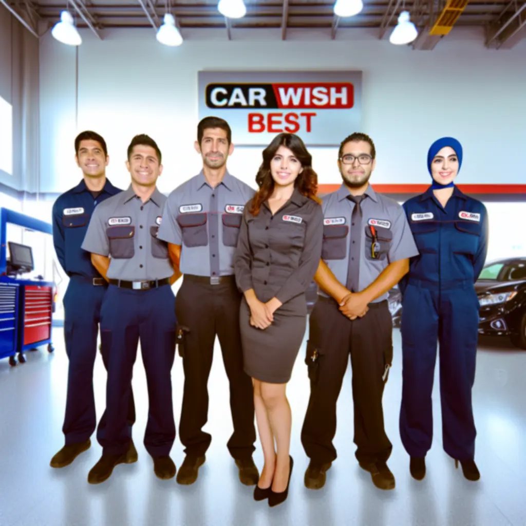 Car Wish Best team of technicians and service advisors standing inside the workshop